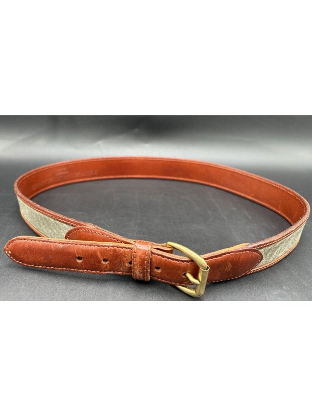 COACH Belt 34" Canvas & Brown Leather BELT Khaki & Green Woven Canvas Preppy GUC